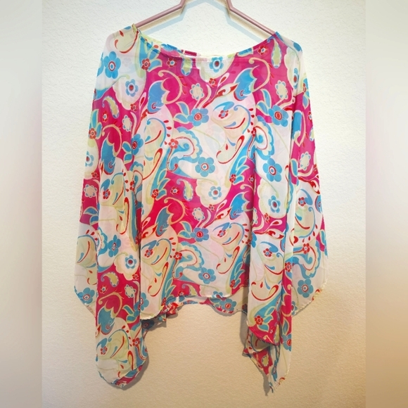 Carolina Plus Blues Colorful Floral Poncho Top - Picture 1 of 3